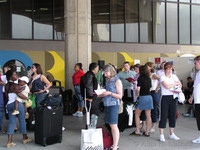 At Barbados airport, waiting to be taken to the hotel.