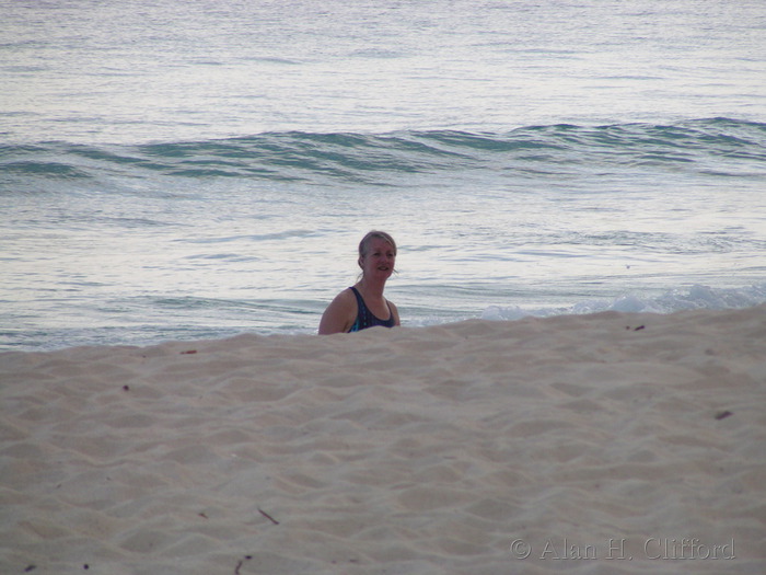 Margaret on Dover beach.