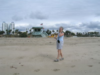 Margaret and lifeguard station, Santa Monica beach