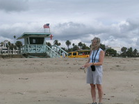 Margaret and lifeguard station, Santa Monica beach