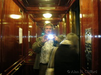 Margaret and Alan in the lift at the Century Wilshire