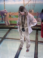 Margaret on the glass floor, CN tower, Toronto