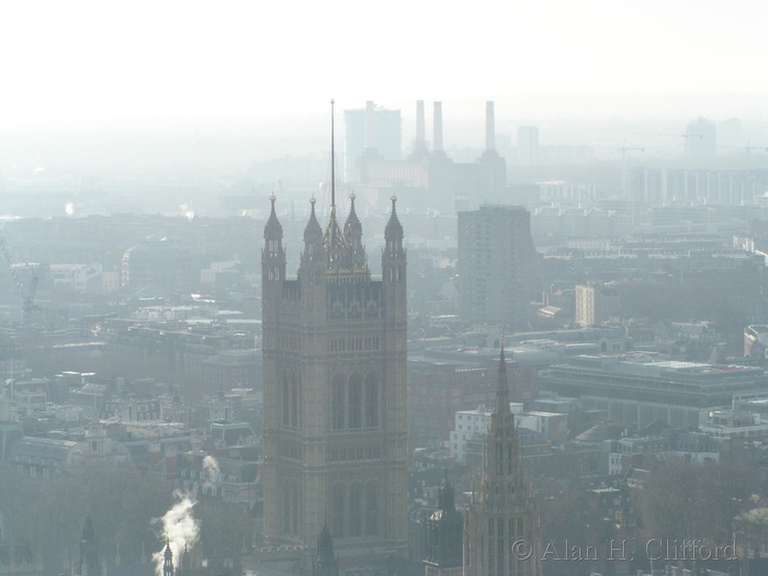 Houses of Parliament and Battersea power station from the London Eye