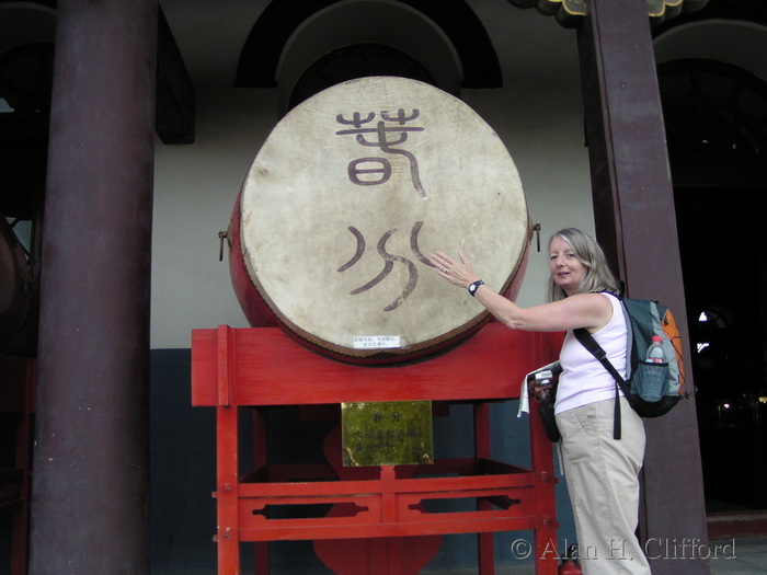 Margaret bangs the drum