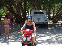 Margaret on a motor scooter