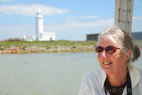 Margaret on the ferry from Hurst Castle to Keyhaven