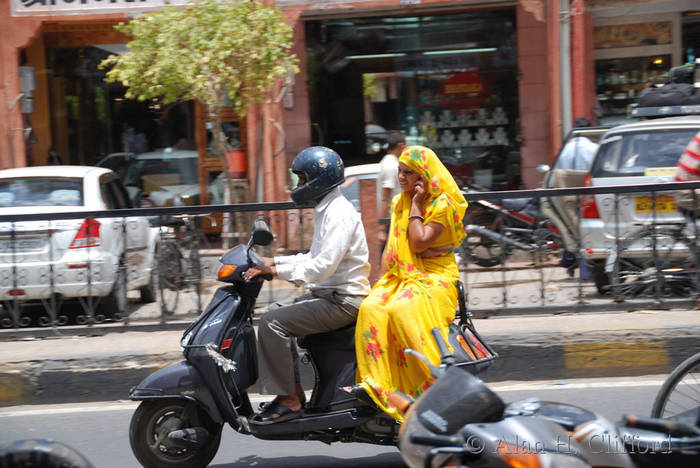 On the ’phone, side saddle