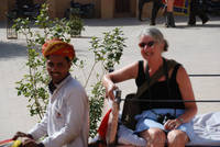 Margaret on an elephant at Amber Fort, Jaipur