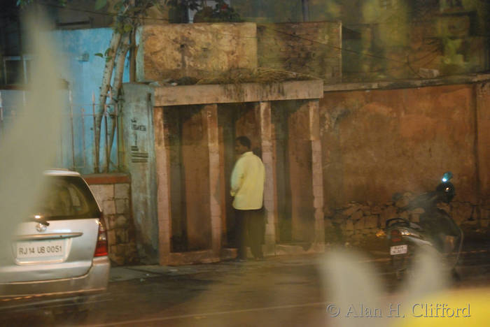 There was a pissoir opposite the restaurant on Mirza Ismail Road, Jaipur