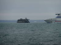 A ferry passing Spitbank Fort in the Solent