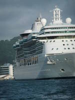 A cruise ship leaving Port Castries