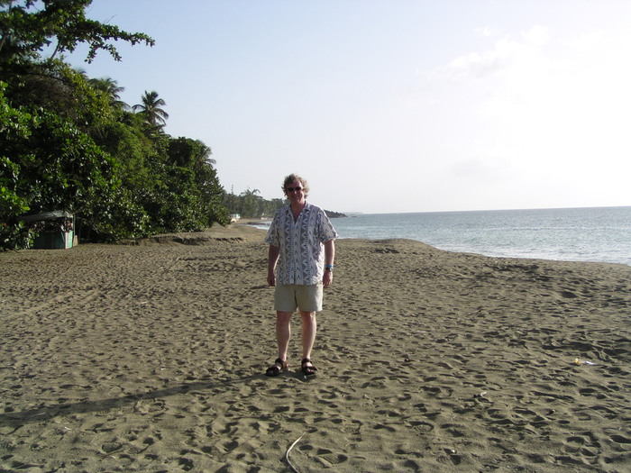 Dreadfully posed photo of Alan on Turtle Beach, Tobago